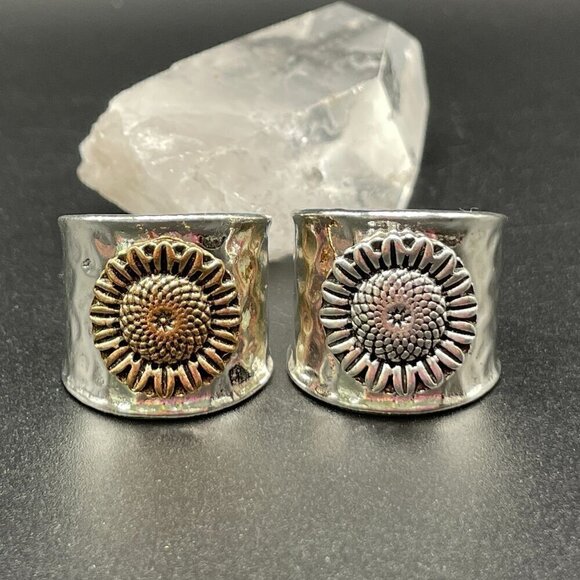 Boho Two Tone Sunflower Non-Adjustable Band Ring #1364 - Picture 1 of 13